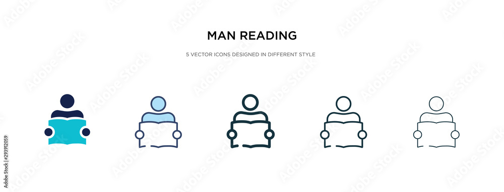 Poster man reading icon in different style vector illustration. two colored and black man reading vector ic