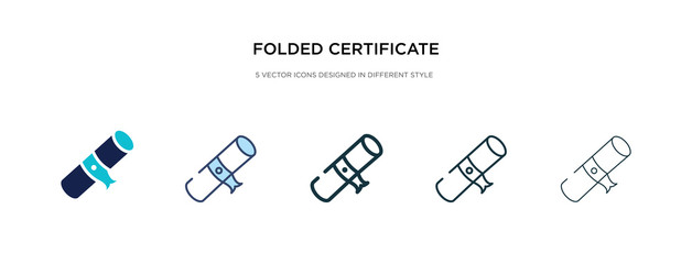 folded certificate icon in different style vector illustration. two colored and black folded certificate vector icons designed in filled, outline, line and stroke style can be used for web, mobile,