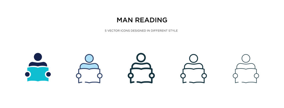 man reading icon in different style vector illustration. two colored and black man reading vector icons designed in filled, outline, line and stroke style can be used for web, mobile, ui