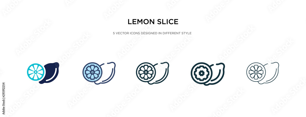 Poster lemon slice icon in different style vector illustration. two colored and black lemon slice vector ic