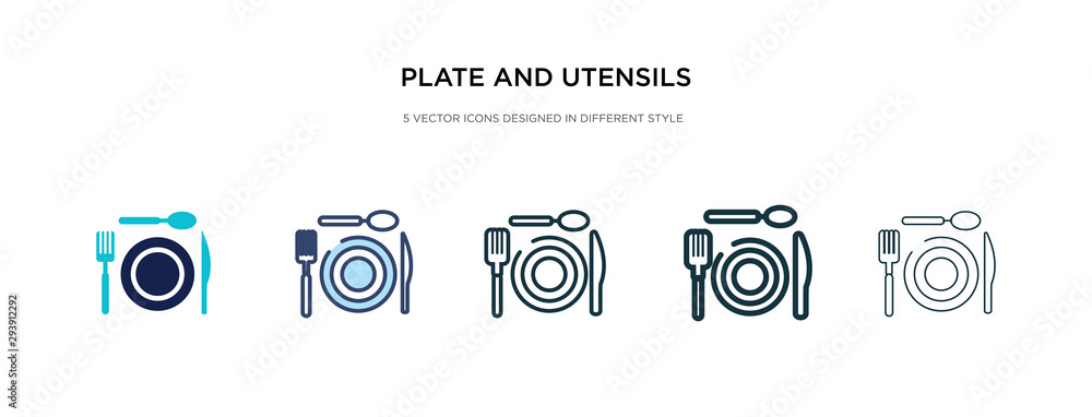 Poster plate and utensils icon in different style vector illustration. two colored and black plate and uten