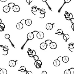 Vector seamless pattern with hand drawn vintage glasses. Beautiful design elements, perfect for prints and pattern.