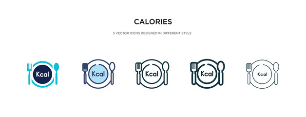 calories icon in different style vector illustration. two colored and black calories vector icons designed in filled, outline, line and stroke style can be used for web, mobile, ui - obrazy, fototapety, plakaty
