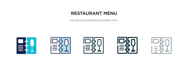 restaurant menu icon in different style vector illustration. two colored and black restaurant menu vector icons designed in filled, outline, line and stroke style can be used for web, mobile, ui