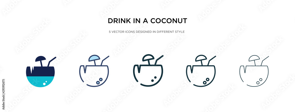 Poster drink in a coconut icon in different style vector illustration. two colored and black drink in a coc