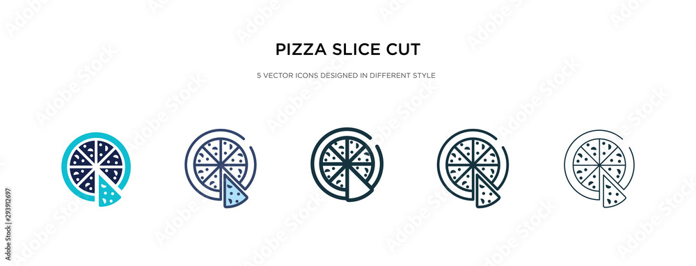 Poster pizza slice cut icon in different style vector illustration. two colored and black pizza slice cut v