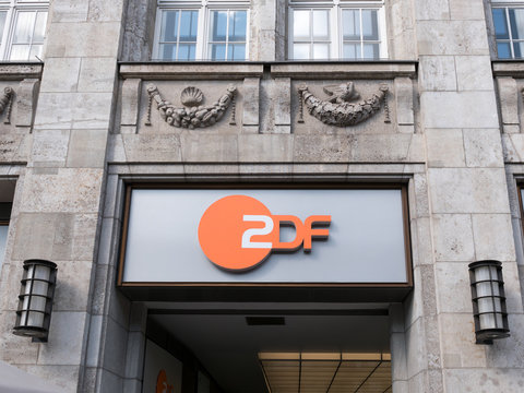 BERLIN, GERMANY - APRIL 3, 2018: ZDF Symbol At The Capital Studio In Berlin, Zweites Deutsches Fernsehen, German For Second German Television , Usually Shortened To ZDF