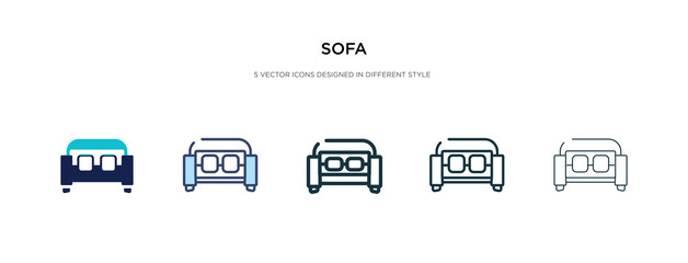 sofa icon in different style vector illustration. two colored and black sofa vector icons designed in filled, outline, line and stroke style can be used for web, mobile, ui
