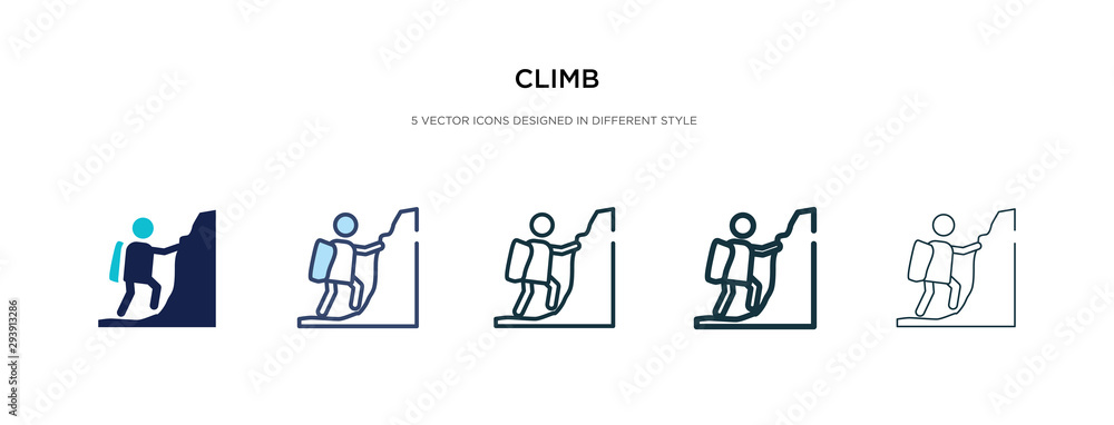 Poster climb icon in different style vector illustration. two colored and black climb vector icons designed