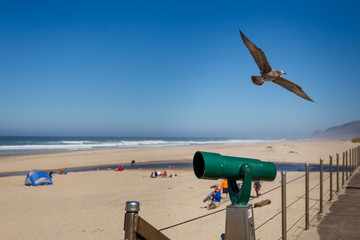 Coin operated telescope at a beach on the Oregon coast.
