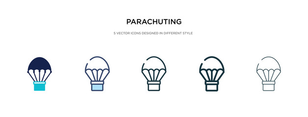 parachuting icon in different style vector illustration. two colored and black parachuting vector icons designed in filled, outline, line and stroke style can be used for web, mobile, ui