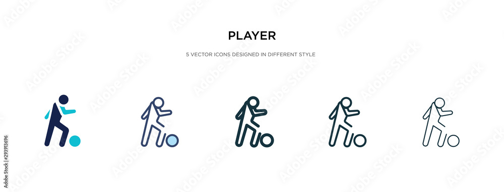 Poster player icon in different style vector illustration. two colored and black player vector icons design