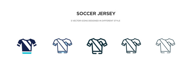 soccer jersey icon in different style vector illustration. two colored and black soccer jersey vector icons designed in filled, outline, line and stroke style can be used for web, mobile, ui