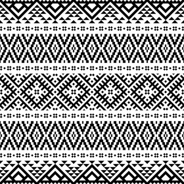 	 Seamless Etnic Pattern in black and white color. BW Tribal Aztec Pattern