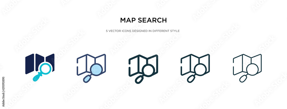 Poster map search icon in different style vector illustration. two colored and black map search vector icon