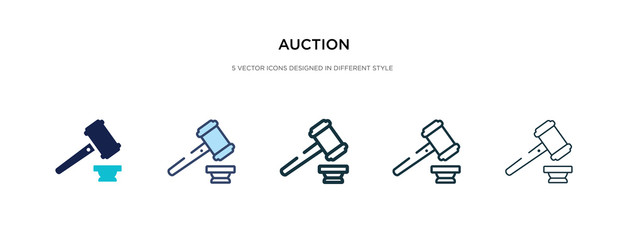 auction icon in different style vector illustration. two colored and black auction vector icons designed in filled, outline, line and stroke style can be used for web, mobile, ui