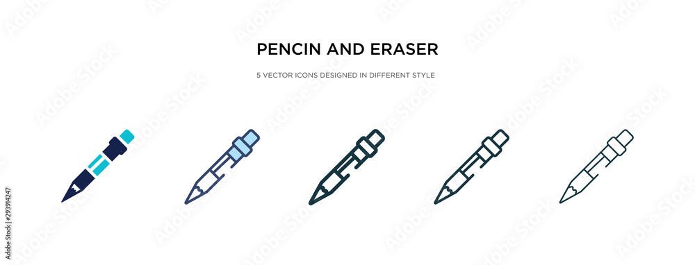 Poster pencin and eraser icon in different style vector illustration. two colored and black pencin and eras