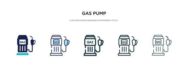 gas pump icon in different style vector illustration. two colored and black gas pump vector icons designed in filled, outline, line and stroke style can be used for web, mobile, ui