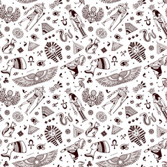 Vector tribal ethnic seamless pattern with Egypt symbols