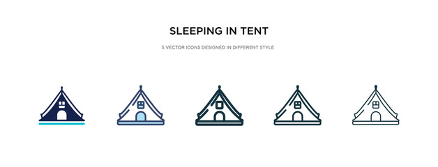 sleeping in tent icon in different style vector illustration. two colored and black sleeping in tent vector icons designed filled, outline, line and stroke style can be used for web, mobile, ui
