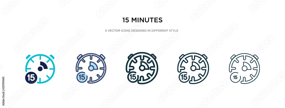 Poster 15 minutes icon in different style vector illustration. two colored and black 15 minutes vector icon