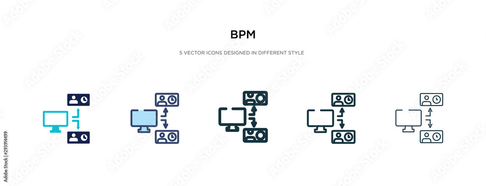 Poster bpm icon in different style vector illustration. two colored and black bpm vector icons designed in 