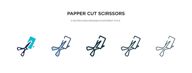 papper cut scirssors icon in different style vector illustration. two colored and black papper cut scirssors vector icons designed in filled, outline, line and stroke style can be used for web,