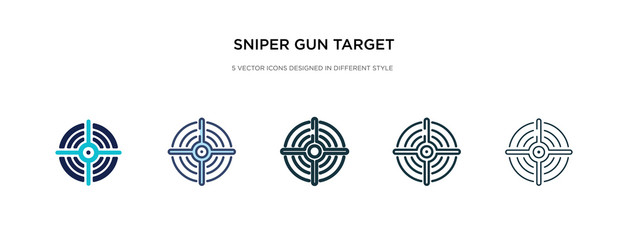 sniper gun target icon in different style vector illustration. two colored and black sniper gun target vector icons designed in filled, outline, line and stroke style can be used for web, mobile, ui
