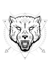 Portrait of Cheetah. line art drawn illustration