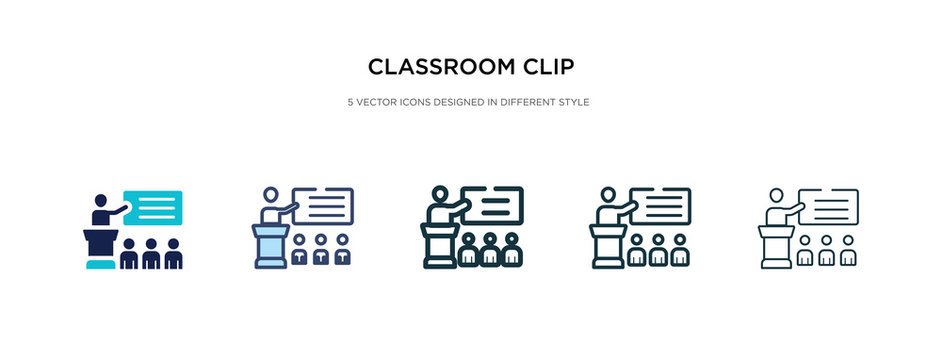 classroom clip icon in different style vector illustration. two colored and black classroom clip vector icons designed in filled, outline, line and stroke style can be used for web, mobile, ui