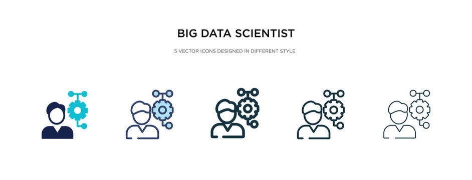 Big Data Scientist Icon In Different Style Vector Illustration. Two Colored And Black Big Data Scientist Vector Icons Designed In Filled, Outline, Line And Stroke Style Can Be Used For Web, Mobile,