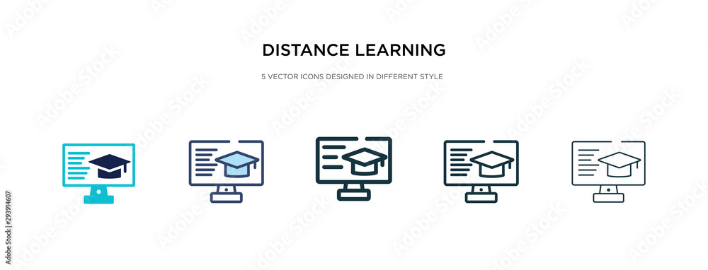 Poster distance learning icon in different style vector illustration. two colored and black distance learni