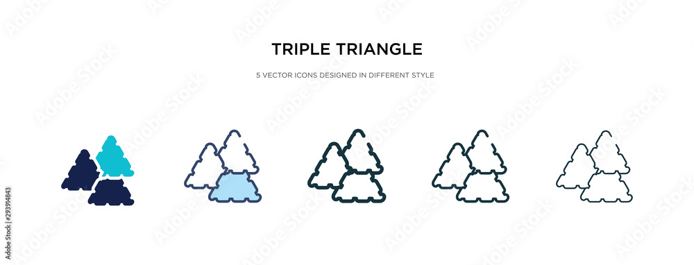 Poster triple triangle icon in different style vector illustration. two colored and black triple triangle v