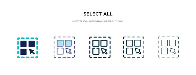 select all icon in different style vector illustration. two colored and black select all vector icons designed in filled, outline, line and stroke style can be used for web, mobile, ui - obrazy, fototapety, plakaty