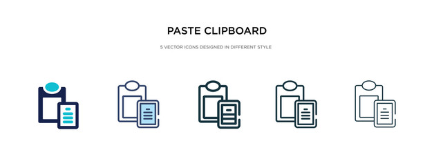 paste clipboard icon in different style vector illustration. two colored and black paste clipboard vector icons designed in filled, outline, line and stroke style can be used for web, mobile, ui