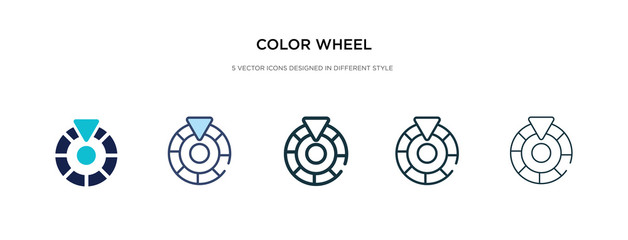 color wheel icon in different style vector illustration. two colored and black color wheel vector icons designed in filled, outline, line and stroke style can be used for web, mobile, ui
