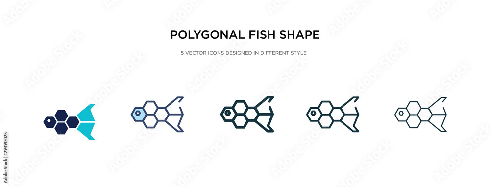 Poster polygonal fish shape of small triangles icon in different style vector illustration. two colored and