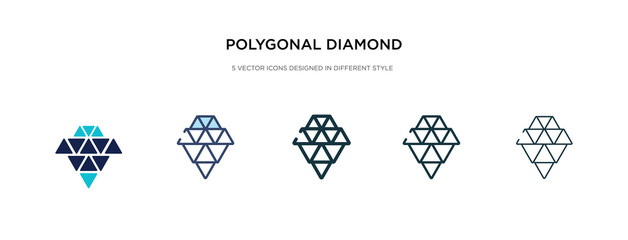 polygonal diamond shape of small triangles icon in different style vector illustration. two colored and black polygonal diamond shape of small triangles vector icons designed in filled, outline,