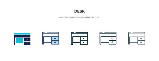 desk icon in different style vector illustration. two colored and black desk vector icons designed in filled, outline, line and stroke style can be used for web, mobile, ui