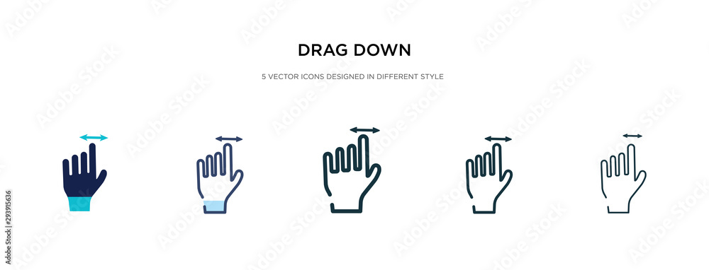 Poster drag down icon in different style vector illustration. two colored and black drag down vector icons 