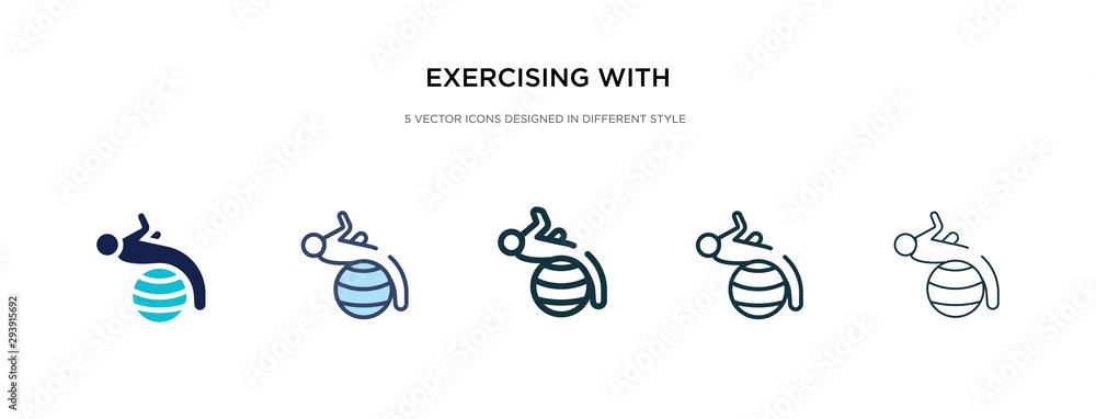 Poster exercising with gymnastic ball icon in different style vector illustration. two colored and black ex
