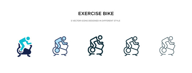 exercise bike icon in different style vector illustration. two colored and black exercise bike vector icons designed in filled, outline, line and stroke style can be used for web, mobile, ui