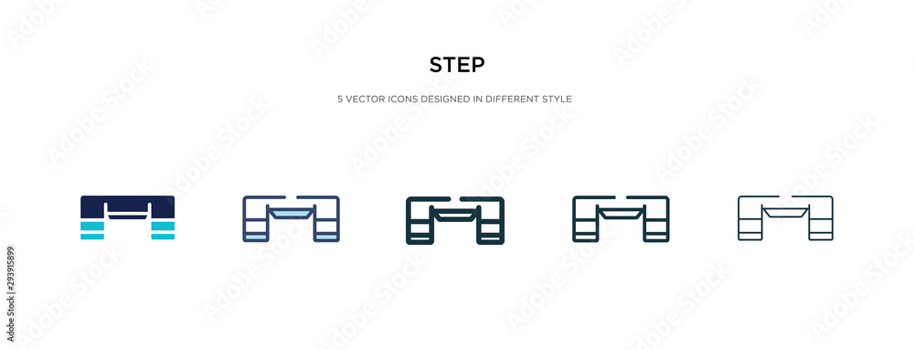 Poster step icon in different style vector illustration. two colored and black step vector icons designed i
