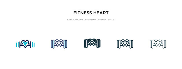 fitness heart icon in different style vector illustration. two colored and black fitness heart vector icons designed in filled, outline, line and stroke style can be used for web, mobile, ui