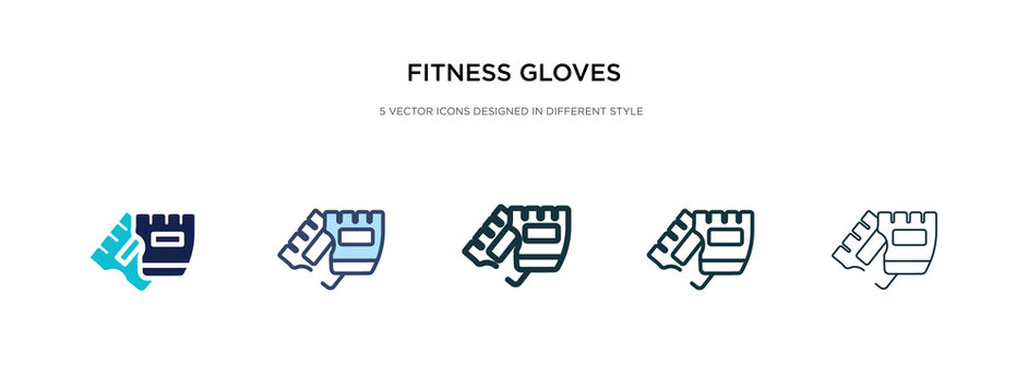 fitness gloves icon in different style vector illustration. two colored and black fitness gloves vector icons designed in filled, outline, line and stroke style can be used for web, mobile, ui