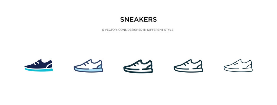 sneakers icon in different style vector illustration. two colored and black sneakers vector icons designed in filled, outline, line and stroke style can be used for web, mobile, ui