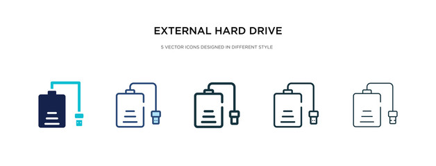 external hard drive icon in different style vector illustration. two colored and black external hard drive vector icons designed in filled, outline, line and stroke style can be used for web,
