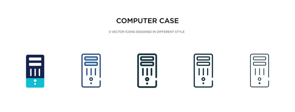 Computer Case Icon In Different Style Vector Illustration. Two Colored And Black Computer Case Vector Icons Designed In Filled, Outline, Line And Stroke Style Can Be Used For Web, Mobile, Ui