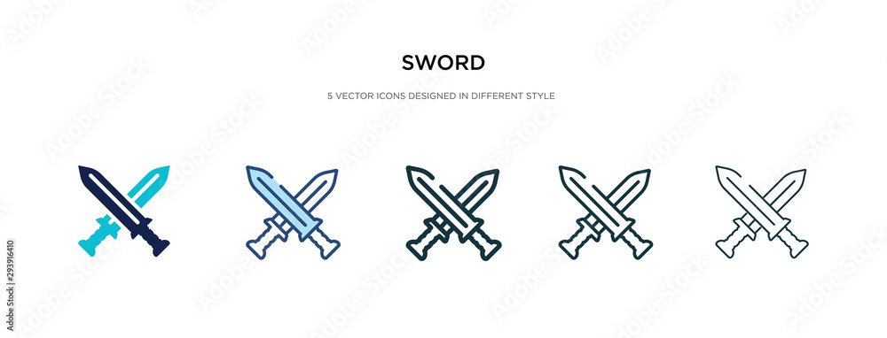Aufkleber sword icon in different style vector illustration. two colored and black sword vector icons designed