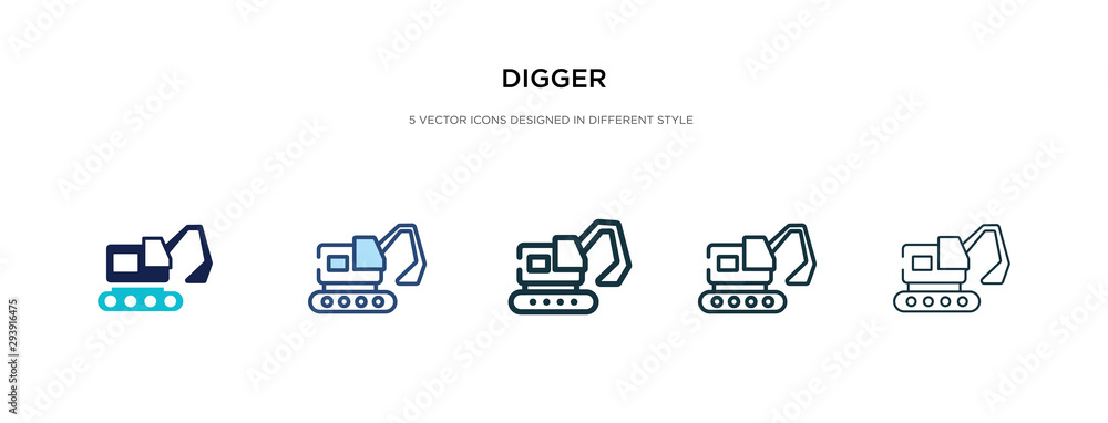 Poster digger icon in different style vector illustration. two colored and black digger vector icons design